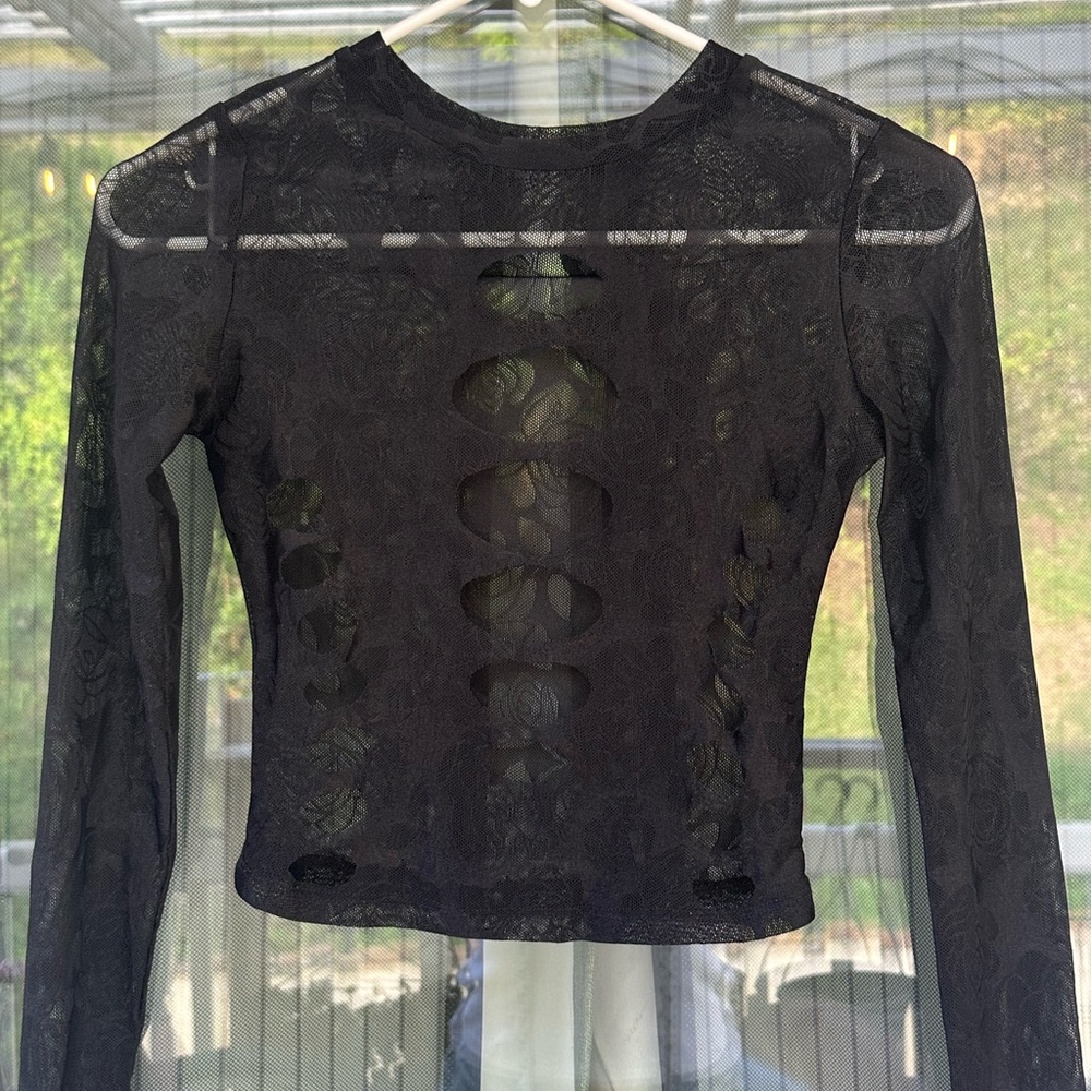 Sheer Lace Long-Sleeve Top